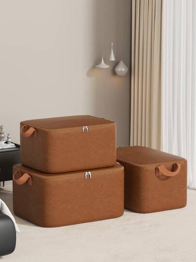 1 Stück faltbare Leder-Aufbewahrungsbox mit großer Kapazität, Leder-Kleidungsaufbewahrungsbox mit Reißverschluss, faltbare Kleidungsaufbewahrungsbox für Zuhause, Spielzeugaufbewahrungsbox, Schlafzimmer-Aufbewahrungstasche, Nachttisch-Aufbewahrungsbox, wasserdichte Sortier-Aufbewahrungstasche für Kleidung und Decken im Kleiderschrank