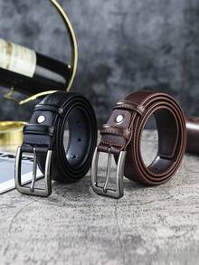 1条男士商务真皮皮带，针扣式，时尚牛仔裤腰带 - 針扣腰帶 - 查看 1