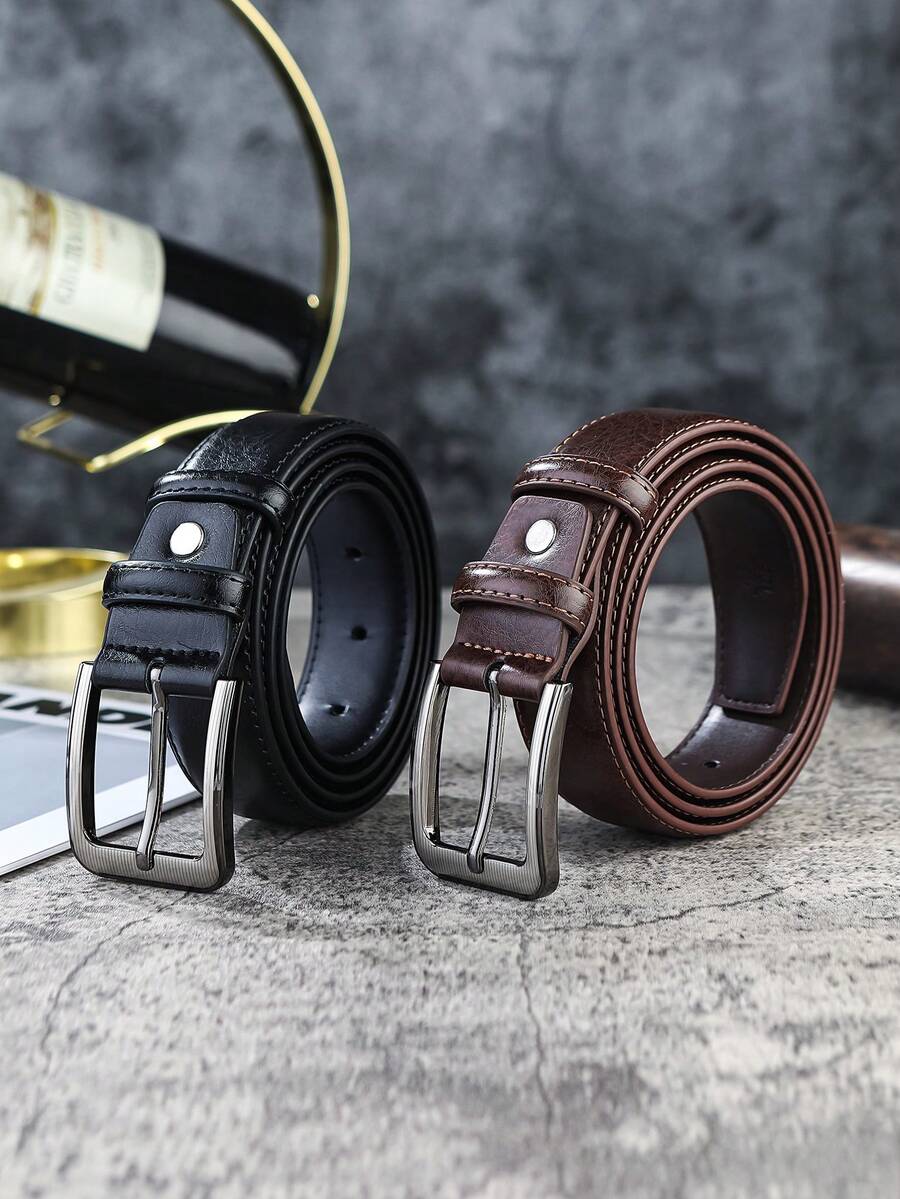 1条男士商务真皮皮带，针扣式，时尚牛仔裤腰带 - 針扣腰帶 - 查看 1