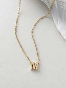 Magic Fish 1pc Classic Perforated Gold Letter Necklace A-Z 26 Initial Pendant Necklace, Stainless Steel Charm Jewelry Gift, Suitable For Daily Wear - Gold - View 32