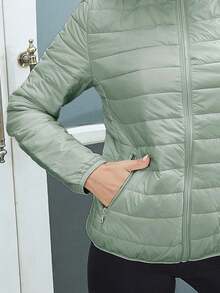 ZIAI Women's Lightweight Down Jacket, Solid Color Stand Collar, Winter - Mint Green - View 9