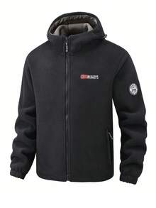 Men's Letter Print Zip-Up Hooded Warm Jacket