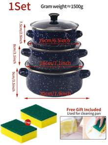 3pcs Multifunctional Enamel Pot Set, Thick Non-Stick Pot Set, Fashionable Multi-Color Enamel Pot Combination, 16cm/18cm/20cm Large Capacity, Comes With 2 Cleaning Sponges, Suitable For Gas Stove And Induction Cooktop, Ideal For Home Kitchen, Camping, Gathering