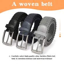 1pc Men's Solid Color Fashionable & Versatile Elastic Braided Belt For Outdoor Sports And Daily Wear Casual Summer, School Fall, Autumn, Halloween Autumn-Winter Accessories,Suitable For Teens, Youth,Men,Casual, Outdoor, Athletic, Vacation, Graduation Gifts, Birthday, Daily Wear - Black - View 3