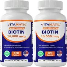 Vitamatic High Potency Biotin 20000 Mcg (20mg) With Keratin 100mg - 120 Vegetarian Tablets - Biotin Supplements For Healthy Hair Skin &Amp; Nails For Adults (120 Count (Pack Of 3)) - Flavor NameB - 查看 1