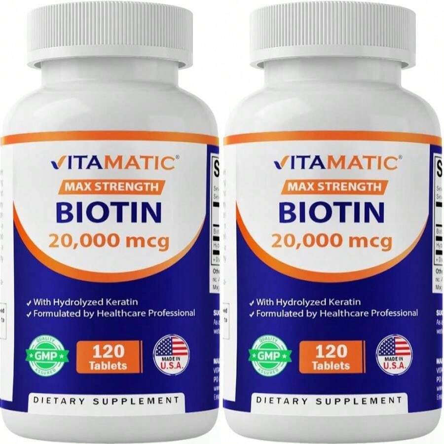 Vitamatic High Potency Biotin 20000 Mcg (20mg) With Keratin 100mg - 120 Vegetarian Tablets - Biotin Supplements For Healthy Hair Skin &Amp; Nails For Adults (120 Count (Pack Of 3)) - Flavor NameB - 查看 1