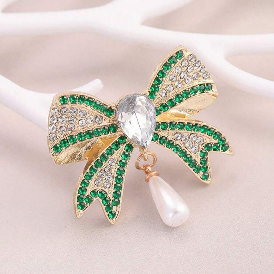 1 Stück Funkelnde synthetische Zirkonia Schleife Brosche für Frauen - Vintage Bohemien Legierung Dekorationsstück für Partys, Abendveranstaltungen & Muttertags Geschenke, ganzjährig vielseitiges Schmuckzubehör