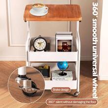 Senmeo 3-Tier Metal Utility Rolling Cart With Wooden Table Top, Storage Cart White Trolley Kitchen Organizer Rolling Desk With Locking Wheels For Office, Classroom, Dorm, Bedroom - 白色 - 查看 4