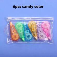 6pcs/1pc Macaron Transparent Correction Tape, Mini Student Instant-Use Correction Tape, Student Doodle Pink Purple Green Blue White Correction Tape, Instant Correction, Cute Candy-Colored Mini Student Correction Tape, Easy To Carry, Suitable For Graduation And Enrollment Gifts, Student And Office Back To School Use