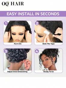 OQ Hair Wear And Go Glueless Kinky Straight 360 Transparent Lace Invisi-Drawstring Flexible Fit Wig Natural Hairline 180% Density 14-26 Inch Pre-Bleached Tiny Knots Hair With Gifts And Quick Ship Items Pre-Cut Unprocessed Real Hair Stylish Natural Looking Young For Women Friendly - SNatural - View 11