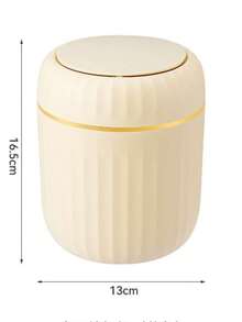 1 Piece Modern Minimalist Desktop Trash Can With Lid, ABS+PP Material, White, Hands-Free, Compact For Home, Bedroom, Office, Including 5 Rolls (15pcs/Roll) Random Color Trash Bags For Kitchen, Bathroom 1pc Press-Top Mini Trash Can - Durable PP Material, Compact Desktop Waste Basket For Office, Bedroom, Living Room