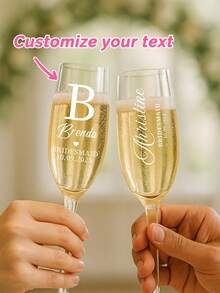 1/6/12pcs Customized Bridesmaid Champagne Glass, Single Champagne Glass Crystal Label Stickers, Personalized Champagne Glass Crystal Label Stickers