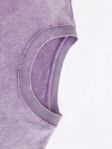 uaddw 100% Cotton Men's Street Retro Style Letters, Face Outline, Pink Meteor Flame Double-Sided Printing Vintage Washed T-Shirt, Fashionable And Casual, Suitable For Going Out Tops, Back To School, Street, Daily Wear, Men Clothes - Màu tím  Violet - Xem 7