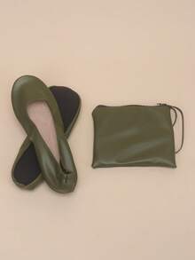 Pantoufles légères, élégantes et confortables pour femmes, avec une sensation de pieds nus. Polyvalentes, pliables pour l'intérieur/la maison, avec un sac de transport. Convient pour l'automne/l'hiver - Vert olive - Voir 3