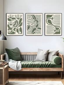 抽象绿色花卉印花三件套、中世纪现代风格、穆迪墙面艺术、马蒂斯风格花卉、鼠尾草绿色花卉艺术印花三件套、波西米亚风印花、卧室装饰、客厅装饰、办公室装饰、餐厅墙面装饰、厨房装饰、书房、走廊、宿舍装饰、浴室装饰、送给朋友的理想礼物、墙面艺术、墙面装饰、家居装饰、房间装饰、帆布墙面艺术、海报、带画框的墙面艺术、可选画框 - 彩色 - 查看 19