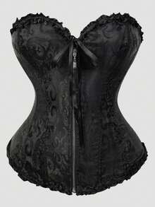 Corset, Classic Corset, Women's Corset, Palace Style, Front Zipper Design, Tummy Control Waist, Suitable For Weddings, Parties, Halloween Dances - Black - View 6