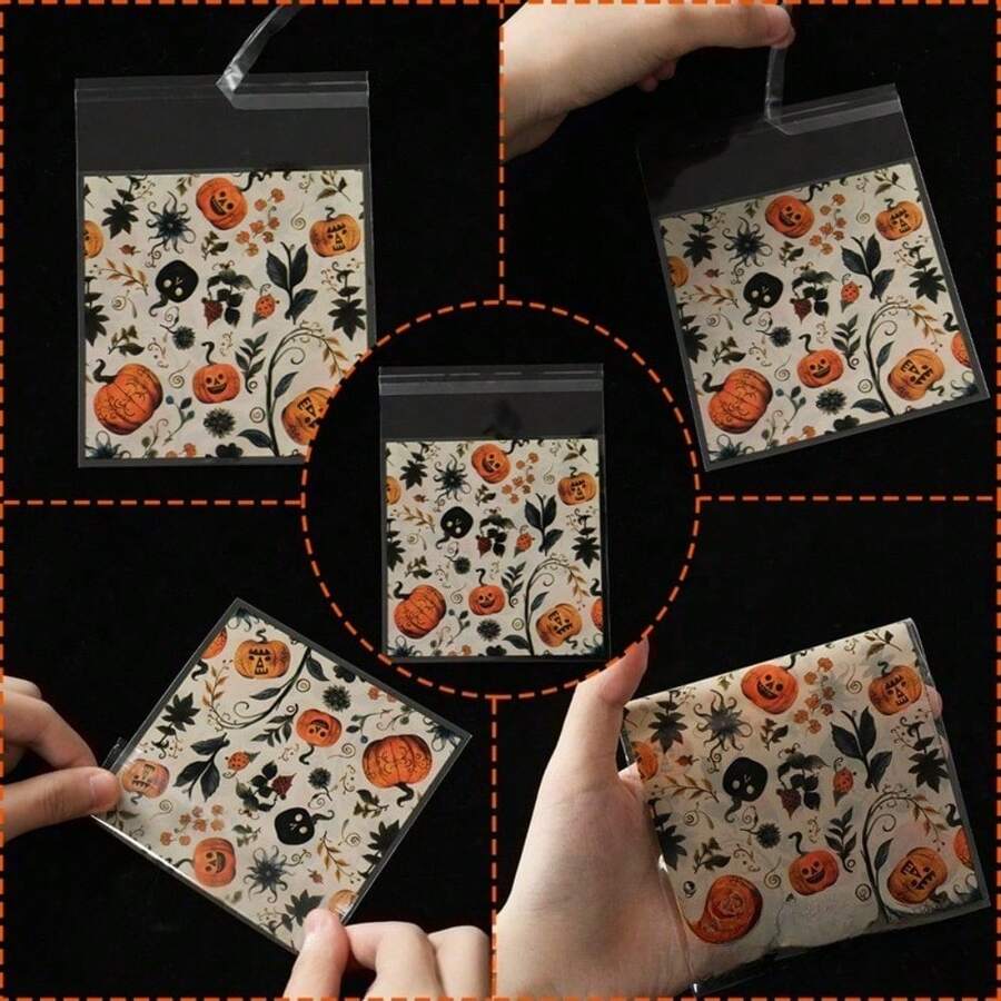Self-Sealing Halloween Candy Bags - Moisture Proof Treat Pouches For Party Favors, Cookie Packaging & DIY Holiday Gift Wrapping (50-Pack)