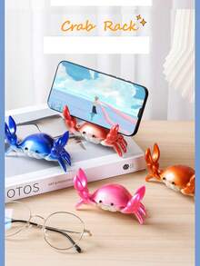 Crab-Shaped Multifunctional Desk Phone Holder With Pen Cup, Glasses Rack And Slouchy Design, For Creative Decoration, Home And Office Plastic Accessory