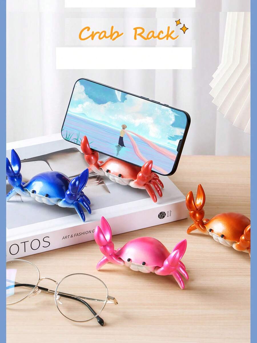 Crab-Shaped Multifunctional Desk Phone Holder With Pen Cup, Glasses Rack And Slouchy Design, For Creative Decoration, Home And Office Plastic Accessory