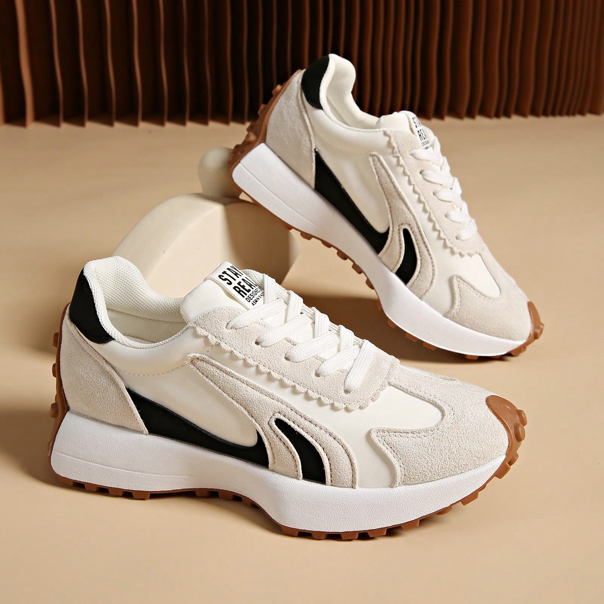 Zapatillas retro de suela gruesa, parte superior reforzada, adecuadas para correr, para mujer