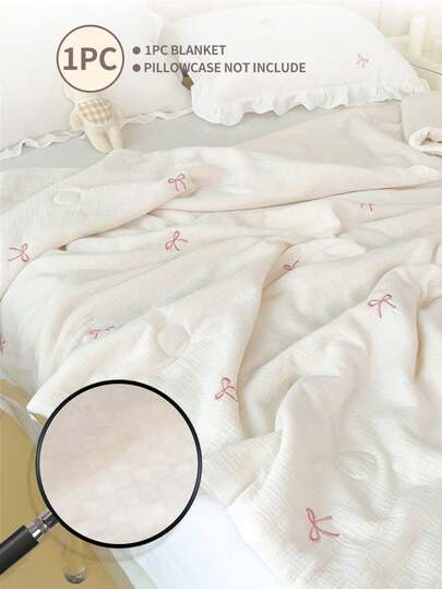 1pc Fresh Double Layer Bowknot Pleated Summer Quilt Air Conditioning Blanket,Down Alternative Comforter And Duvet Insert - All-Season Comforter - Box Stitched Comforter (Pillowcase Not Included)