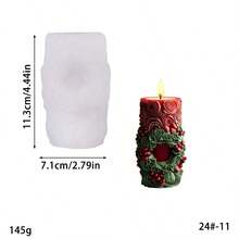 1 pieza Molde de vela de silicona de la serie navideña, molde de vela cilíndrica navideña DIY, regalo de difusor de fragancias - Blanco - Ver 14