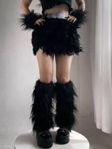 1 Pair Women's Retro Y2K Style Faux Fur Leg Warmers, Warm Furry Boot Cuffs In Purple And Yellow Plush Covers, Vintage Luxury Spice Design, Perfect For Winter, Christmas, Easter Or Special Occasions, Cozy - Multicolor - View 16