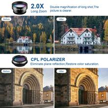 7合1智能手机镜头套件，鱼眼+广角+微距+CPL+远摄+6合1和变焦镜头，兼容和大多数智能手机。7种不同的镜头可满足各种需求，最佳礼物选择。 - 黑色 - 查看 6