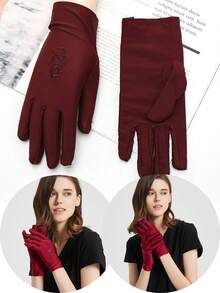 1 Pair Women's Thin Driving Gloves For Spring, Summer, Autumn, UV Protection, Elastic Lace Decor, Suitable For Outdoor Decoration