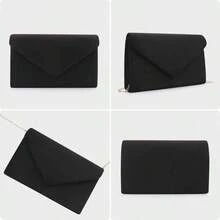 Clutch Purse Women Evening Bags Handbags Wedding Party Cocktail Prom Faux Suede Crossbody Shoulder Bag - Đen-2 - Xem 7
