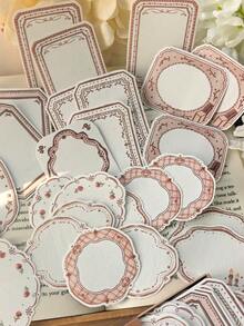 1 Packung 30 Stücke geprägte beschreibbare Memo Aufkleber, Vintage Blumen Rand DIY Scrapbooking dekorative Aufkleber