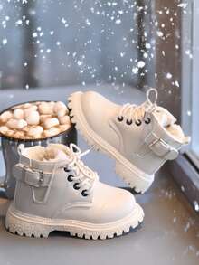 1 Pair Infant Winter Low-Top Boots, Minimalist & Fashionable Children Boots - Beige - View 3