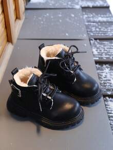 1 Pair Infant Winter Low-Top Boots, Simple & Fashionable Children Boots - Black - View 3