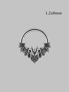 1PC Punk Retro Many Style Nose Stud Bat/Skull/Lizard/Two Dragons Cross Black Oil Drip Hinger Septum Nose Ring Stainless Steel Ear Tragus Cartilage Daith Helix Earring Unisex Gift - Steel - View 18