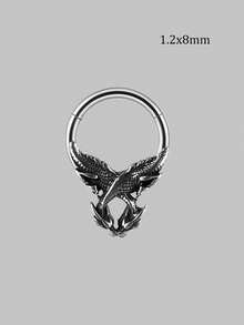 1PC Punk Retro Many Style Nose Stud Bat/Skull/Lizard/Two Dragons Cross Black Oil Drip Hinger Septum Nose Ring Stainless Steel Ear Tragus Cartilage Daith Helix Earring Unisex Gift - Steel - View 15