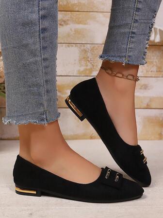 Platta slip-on-skor med spetsiga tå för kvinnor, ny mjuk botten, låg klack, halkfri, vardaglig, moderiktig strassdekor, lätt, enfärgad, andningsbar. (För breda fötter, rekommenderar att beställa en storlek större)