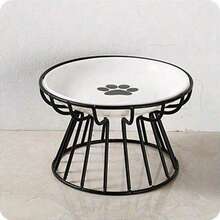 1pc Ceramic Raised Cat Food Bowl, Metal Stand Pet Bowl