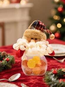 1 Stück Weihnachts-Süßigkeitenglas mit Schneemann, Weihnachtsmann und Elch-Deckel, durchsichtiger Kunststoff Weihnachts-Kekse-Schokolade Behälter, Weihnachts-Snack-Lebensmittelbehälter, kann als Geschenk, Partyfavoritenoder Tischdekoration für Zuhause verwendet werden