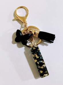 1 pieza Llavero de resina con forma de corazón con borla en color beige, accesorio creativo de estilo lindo como regalo para amigos, madre, padre, graduación y maestros - Negro - Ver 23