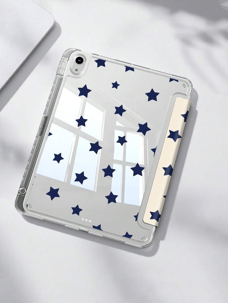 Ốp bảo vệ hai mặt bằng silicon họa tiết ngôi sao xanh dương, mặt kính acrylic trong suốt, tương thích với iPad thế hệ thứ 10 10.2/Mini 6/Mini 7/9.7 inch, Galaxy Tab A9 Plus 3+Y và máy tính bảng gập. Góc được gia cố, tự động bật/tắt màn hình, khe cắm bút cảm ứng tích hợp, chân đế đa góc. Quà tặng hàng ngày, quà sinh nhật mùa xuân.