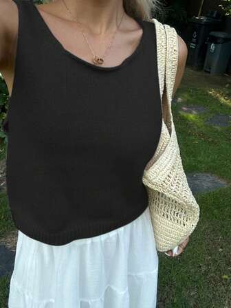 女士简约圆领纯色针织背心