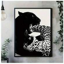 1 pieza Estampado de leopardo y jaguar, blanco y negro, estampado de leopardo, fotografía vintage, impresión de moda, arte de pared animal, decoración divertida de lienzo para el hogar, dormitorio, cocina, baño, hotel, cafetería, oficina, arte sin marco