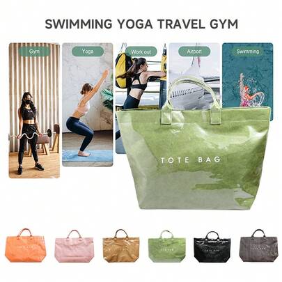 Bolso de mano de PVC para mujer, bolso grande y fresco para viajes de trabajo, bolso de mano con estampado de papel kraft para llevar todos los artículos pequeños