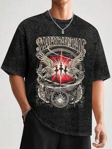 EWH Retro BABYMETAL Theme, Men's Washed T-Shirt, Vintage Style Personalized Printed Short Sleeved ShirtDG004 - màu đen - Xem 2