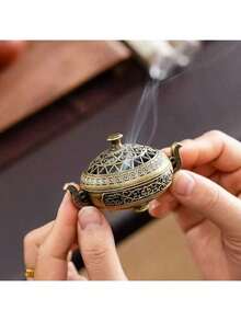 1 Chân đốt hương rỗng, Đế đựng hương kim loại dạng lỗ dùng để xông hương trong nhà, trang trí nhà cửa, trà đạo Trung Quốc, bàn thờ gia đình, phụ kiện phòng khách, máy sưởi hương mini - Màu nâu  Mocha - Xem 7