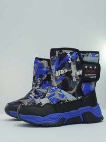 1 Pair Boys' Camouflage & Letter Print Snow Boots, Thick & Warm Outdoor Ski Shoes For Teenagers, 1 Pair Women's FashiThick Thermal Linede Lined Waterproof Snow Boots For Winter