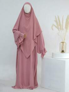 1 套柔软 Abaya 穆斯林连衣裙伊斯兰女装，Abaya 迪拜伊斯兰服装，长袍喇叭袖设计，搭配纯色头巾，经典百搭上衣 - 彩色 - 查看 23