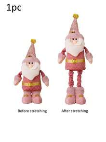 1pc Large Size Christmas Figurine Telescopic Length Christmas Ornament Snowman Standing Home Decorations Doll Soft Door Window Table Tree Holiday Xmas Season Decor (Pink Small Santa Claus) - Multicolor - View 11