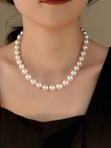 1pc 925 Sterling Silver 10mm Tahitian Black Pearl & MOP Necklace, Luxury Minimalist Necklace For Women, Gift For Party, Vacation, Birthday