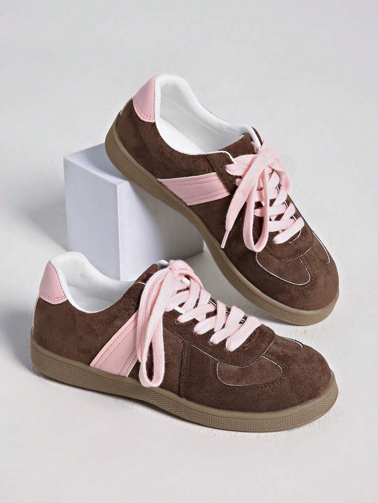 Women's Pink + Coffee Color Retro Casual Sports Running Shoes, Athleisure Sneakers, Street Style Training Shoes, Pink Shoes With Rubber Soles Provide Timeless Style, High Comfort, Suitable For All Seasons, Multifunctional Holiday Casual Shoes - Pink - View 7